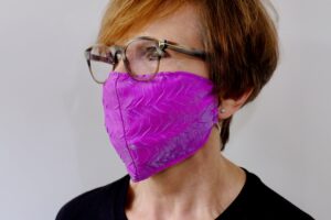 Pleated face mask (face covering) in two-tone pink