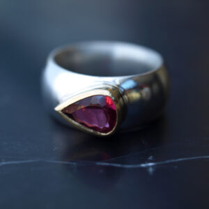 Pink Tourmaline chunky silver and gold ring